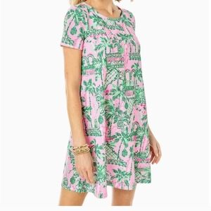 Lilly Pulitzer Cody  T- Shirt Dress Pink & Green Tropical Print S.M